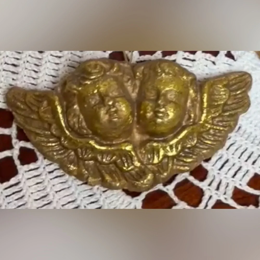 Gold Angel Ornament Vintage Christmas Handmade Ornament Victorian Luxury Cherubs